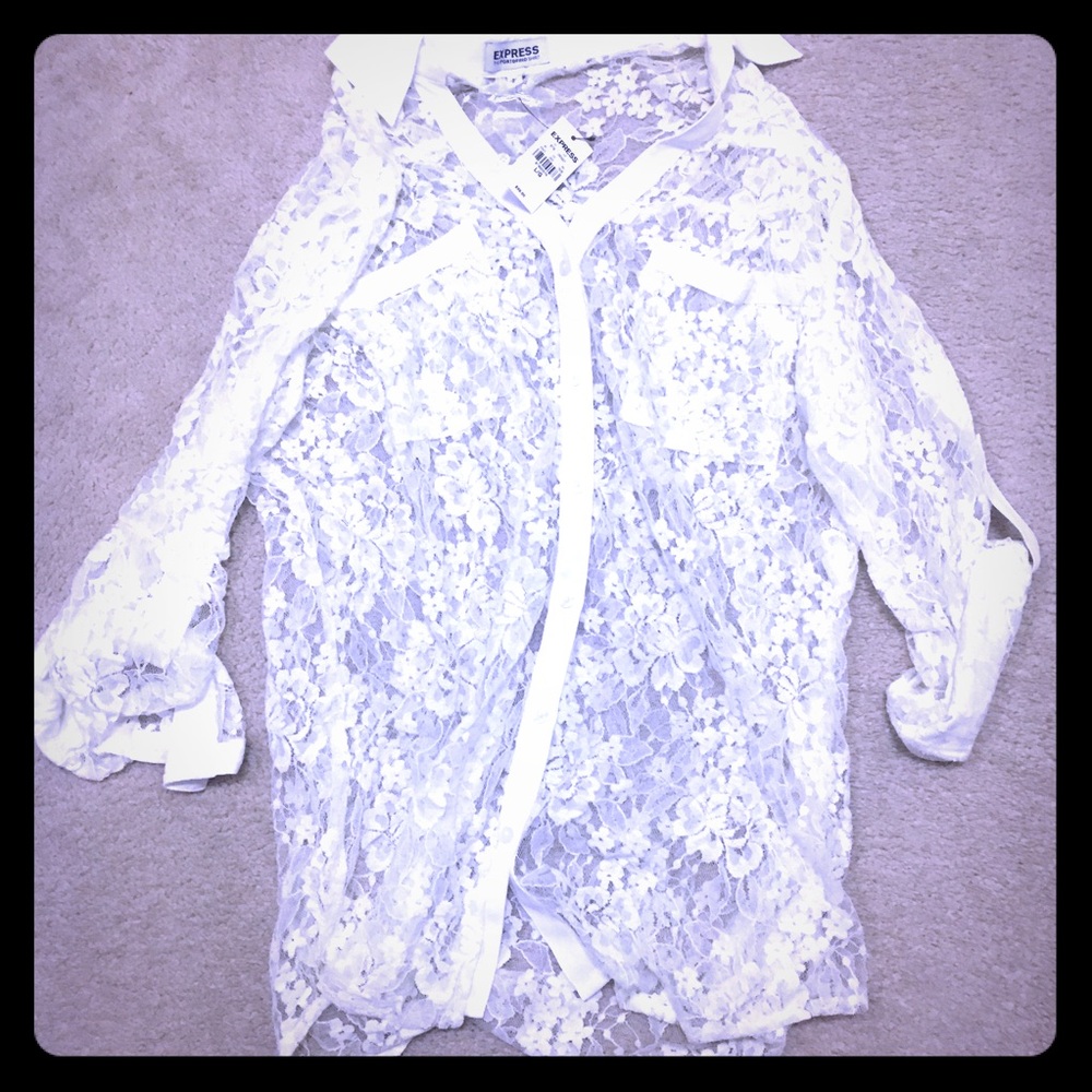 Express white lace portofino blouse
